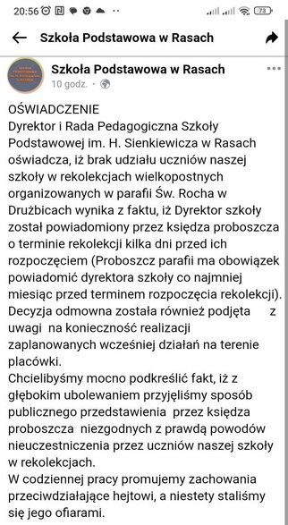 Oświadczenie dyrekcji