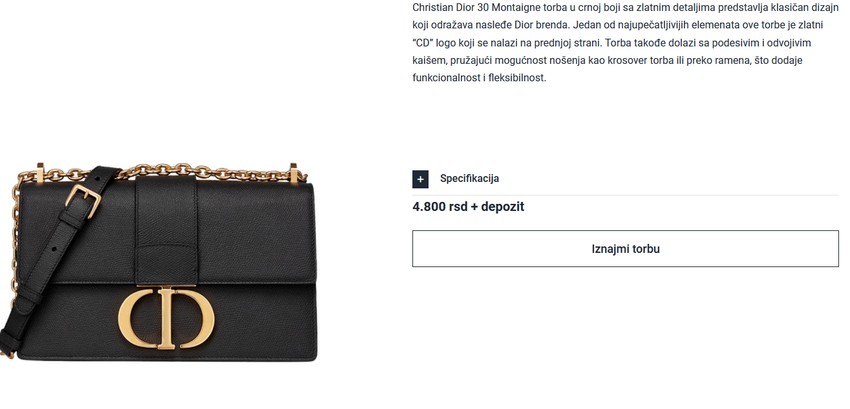 Torbu "Christian Dior 30 Montaigne" možete iznajmiti za 4.800 dinara