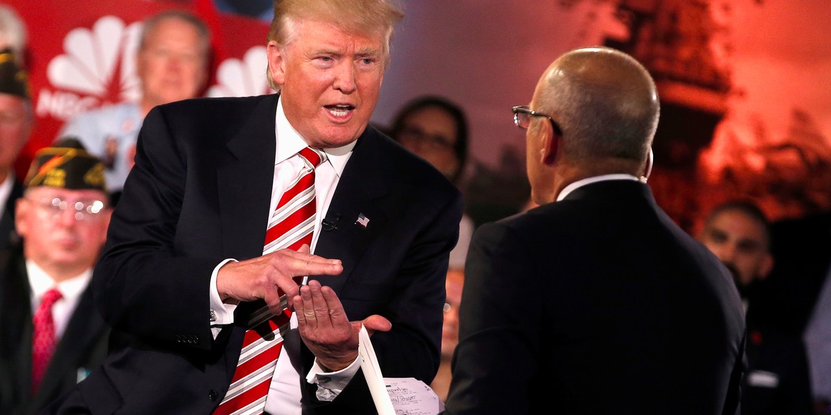 Donald Trump speaks to Matt Lauer during the Commander in Chief Forum in Manhattan, New York, U.S., September 7, 2016.