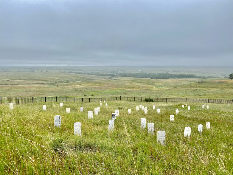 Last Stand Hill, czarna tablica - miejsce śmierci ppłk Custera