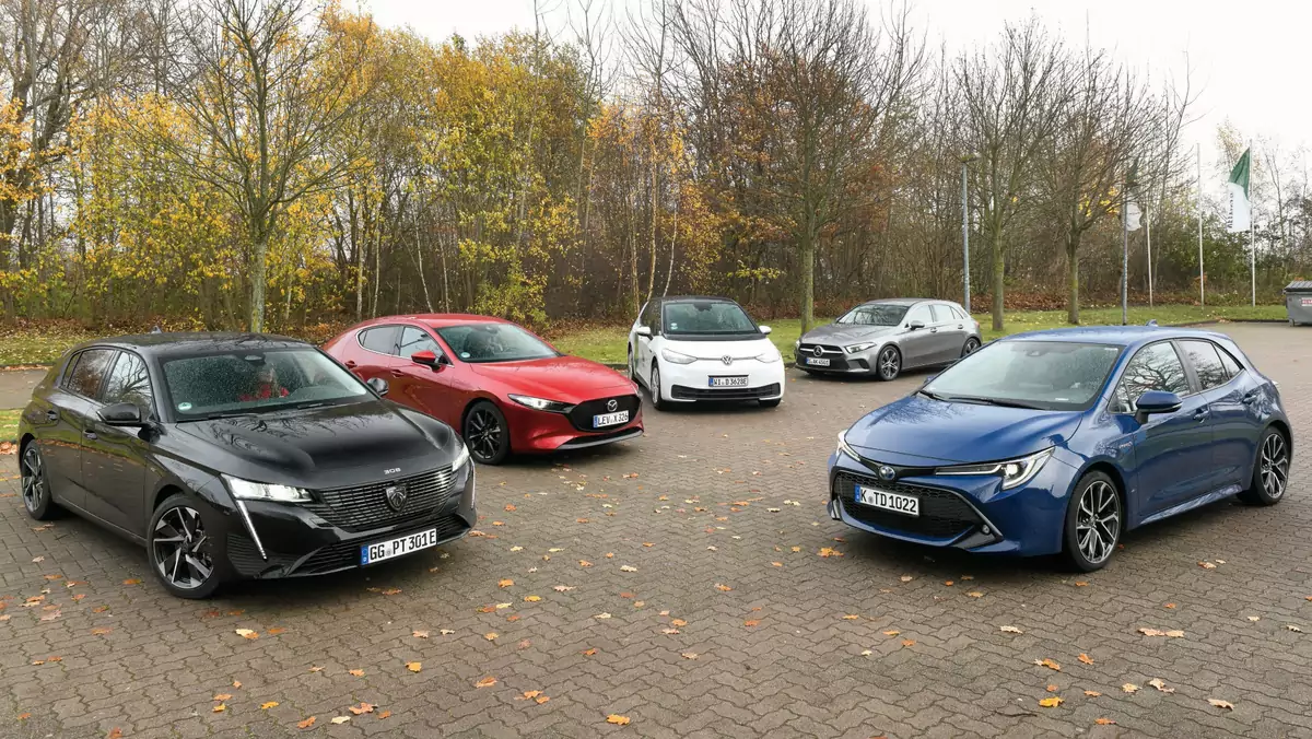 Porównanie: Mazda 3, Mercedes klasy A, Peugeot 308, Toyota Corolla, Volkswagen ID.3