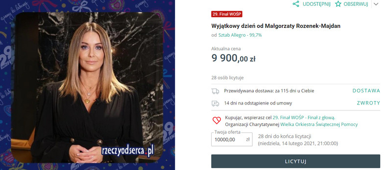 Małgorzata Rozenek-Majdan wsparła WOŚP