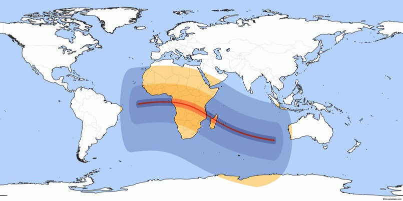 Mapa zasięgu zaćmienia Słońca 1 września 2016 roku / timeanddate.com