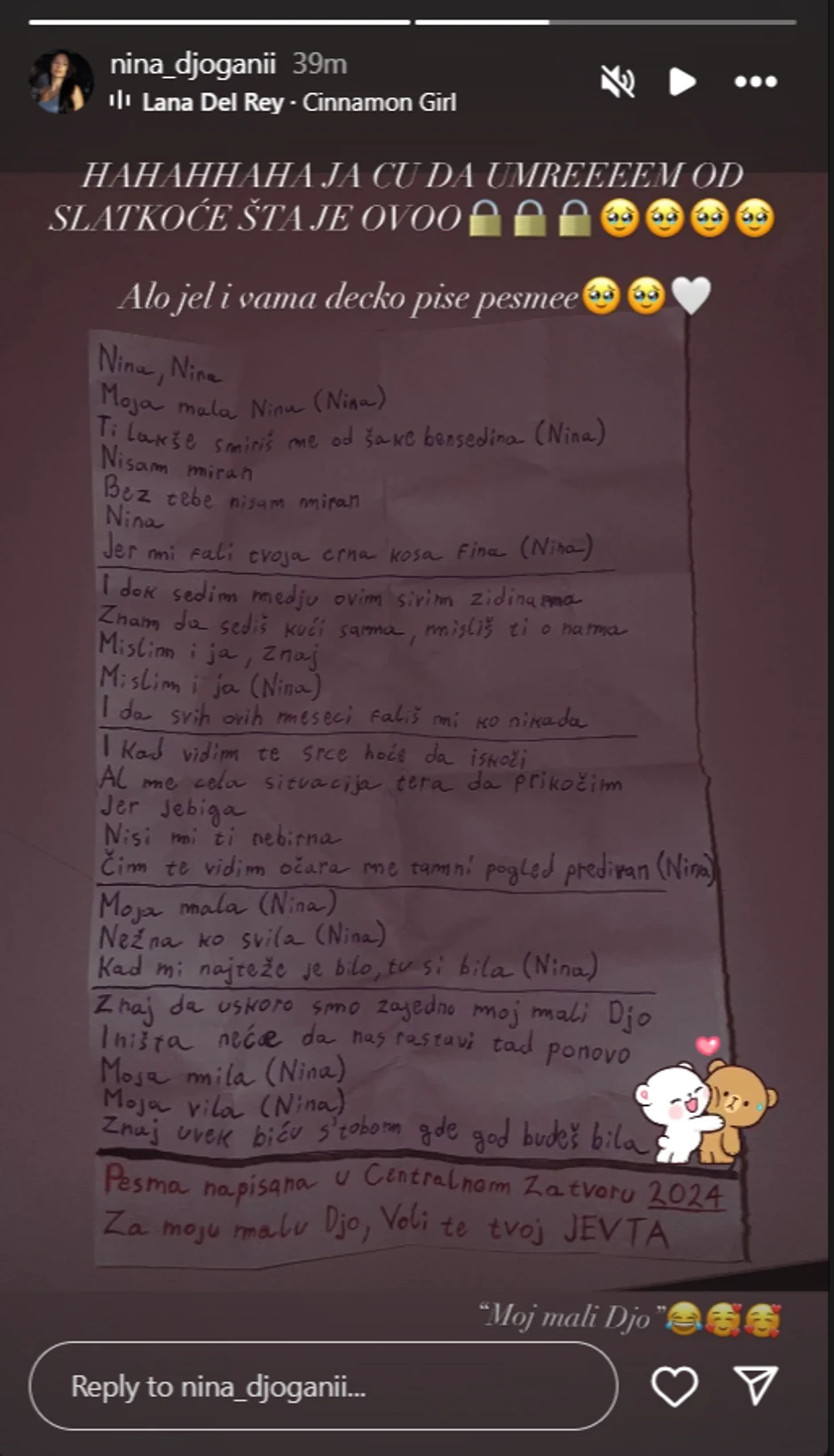 Nini Đogani dečko napisao pesmu u zatvoru