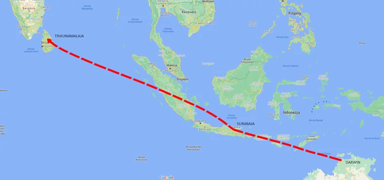 Drugi odcinek trasy. Z Darwin do Sri Lanki