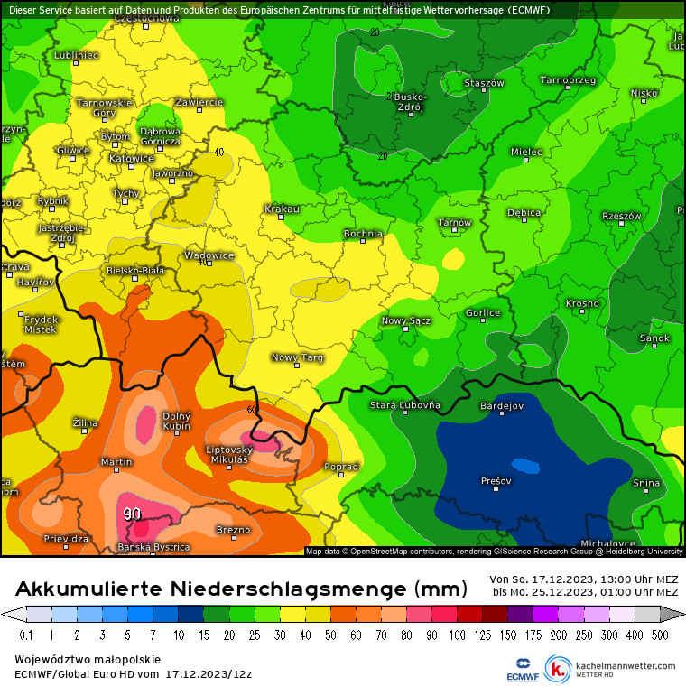 Do końca tygodnia w Tatrach suma opadów wyniesie nawet powyżej 50 mm