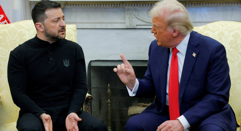 US President Donald Trump having a tense exchange with Ukrainian President Volodymyr Zelenskyy.Brian Snyder/REUTERS