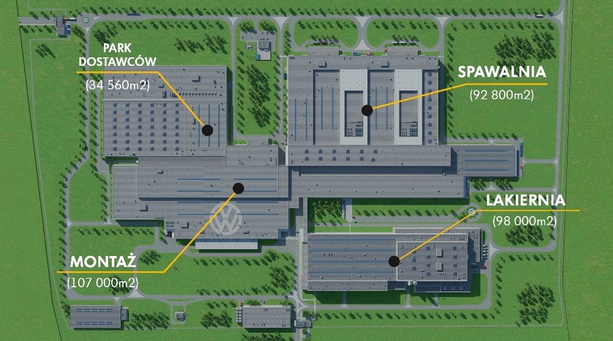 Mapa nowej fabryki Volkswagena pod Poznaniem