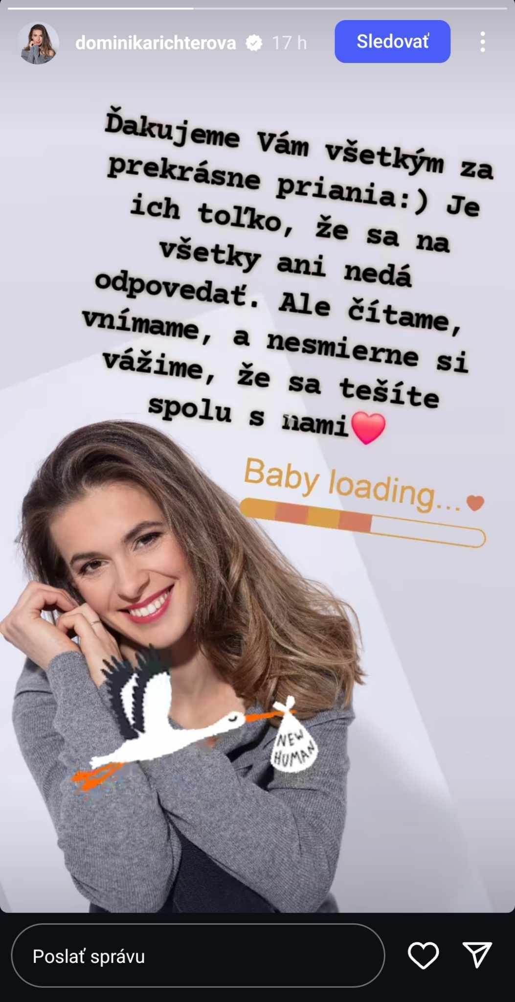 Dominika Richterová poďakovala za všetky gratulácie k tehotenstvu.