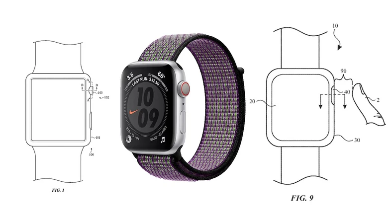 Korona zegarka Apple Watch może otrzymać nowy design. Patenty pokazują warianty z joystickiem (po lewej) i czujnikiem optycznym