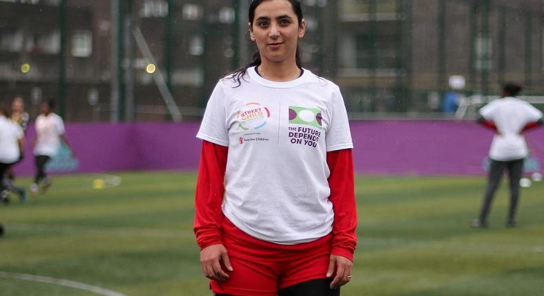 Former Afghanistan women's football captain Khalida Popal attends a training session in south London on March 30, 2018.
