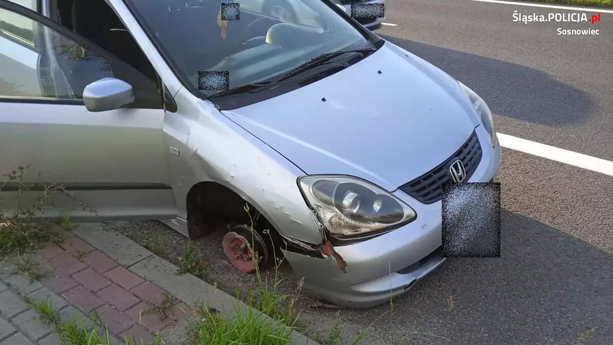 PIjany kierowca jechał Hondą bez przedniego koła