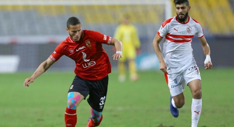 A file photo of Ramadan Sobhy (L), whose goal set up Egypt for a 3-0 win over South Africa Tuesday and qualification for the 2020 Tokyo Olympic Games