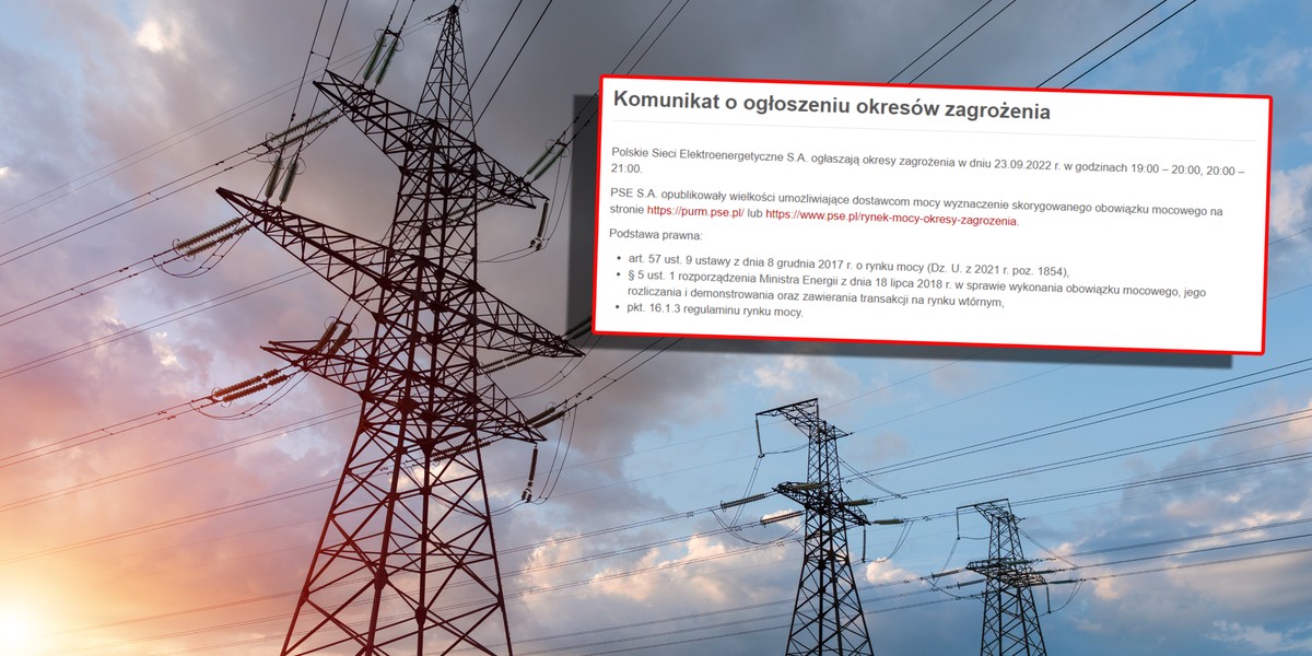 Polskie Sieci Elektroenergetyczne po raz pierwszy ogłosiły okres zagrożenia rynku mocy