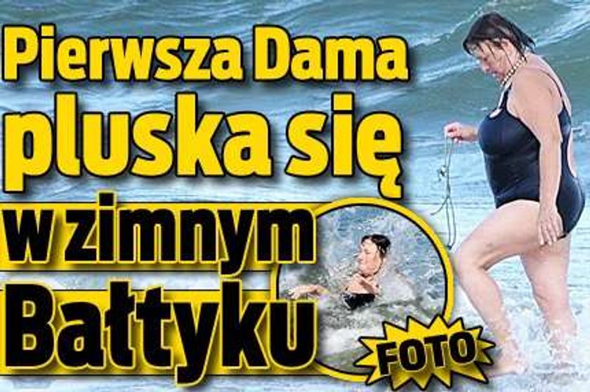 Pierwsza Dama pluska się w zimnym Bałtyku. FOTO!