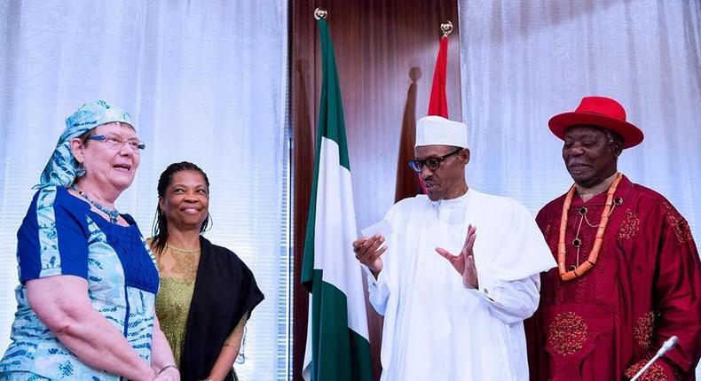 President Muhammadu Buhari and the Niger Delta delegation after a meeting on Thursday, June 30, 2016.