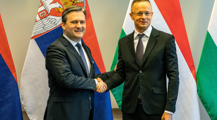 A magyar külügyminiszter Nikola Selakoviccsal tartott közös sajtóértekezletén mindenekelőtt a két ország kiváló viszonyát méltatta / Fotó: MTI/Rosta Tibor