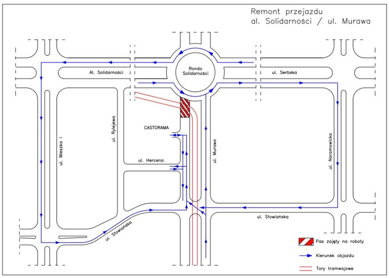 Mapa zmian na Rondzie Solidarności