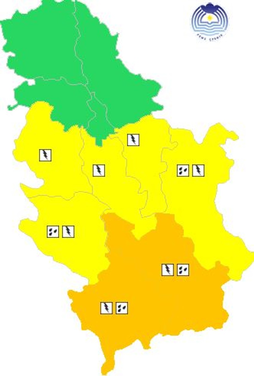 Upaljen meteoalarm za 7 maj