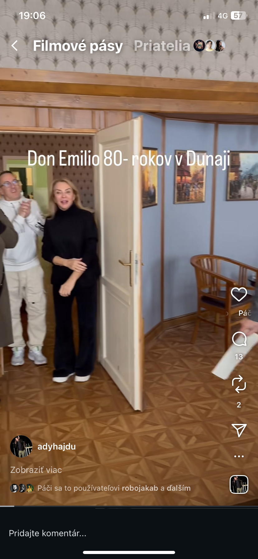 Pri nakrúcaní Dunaja, k vašim službám oslávili 80. narodeniny Emila Horvátha mladšieho. Jeho kolegyňa Zdena Studenková sa snažila dostať mimo záberu.