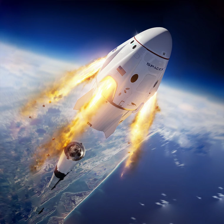 Załogowy moduł SpaceX Crew Dragon odczepia się od rakiety Falcon 9, która wyniosła astronautów na orbitę