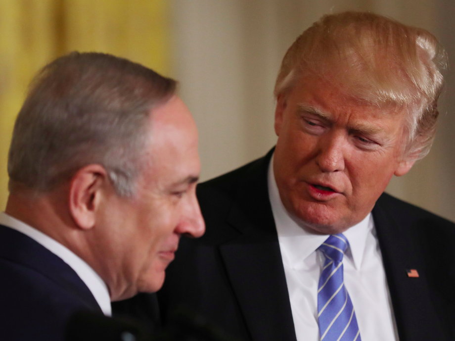 Trump with Israeli Prime Minister Benjamin Netanyahu at a joint news conference at the White House in Washington on Wednesday.