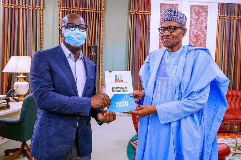 Obaseki pays President Buhari (Right) visit on June 1 after picking his nomination form (Presidency)