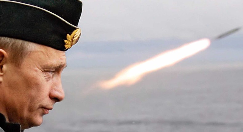 Russian President Vladimir Putin observes a missile test.