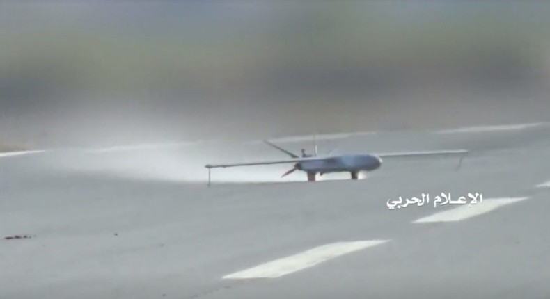 A Samad-3 drone aircraft takes off from an unidentified location in Yemen in this still image taken from a video released by the Houthi-run Al-Masirah TV on July 9, 2019.AL-MASIRAH TV via REUTERS TV