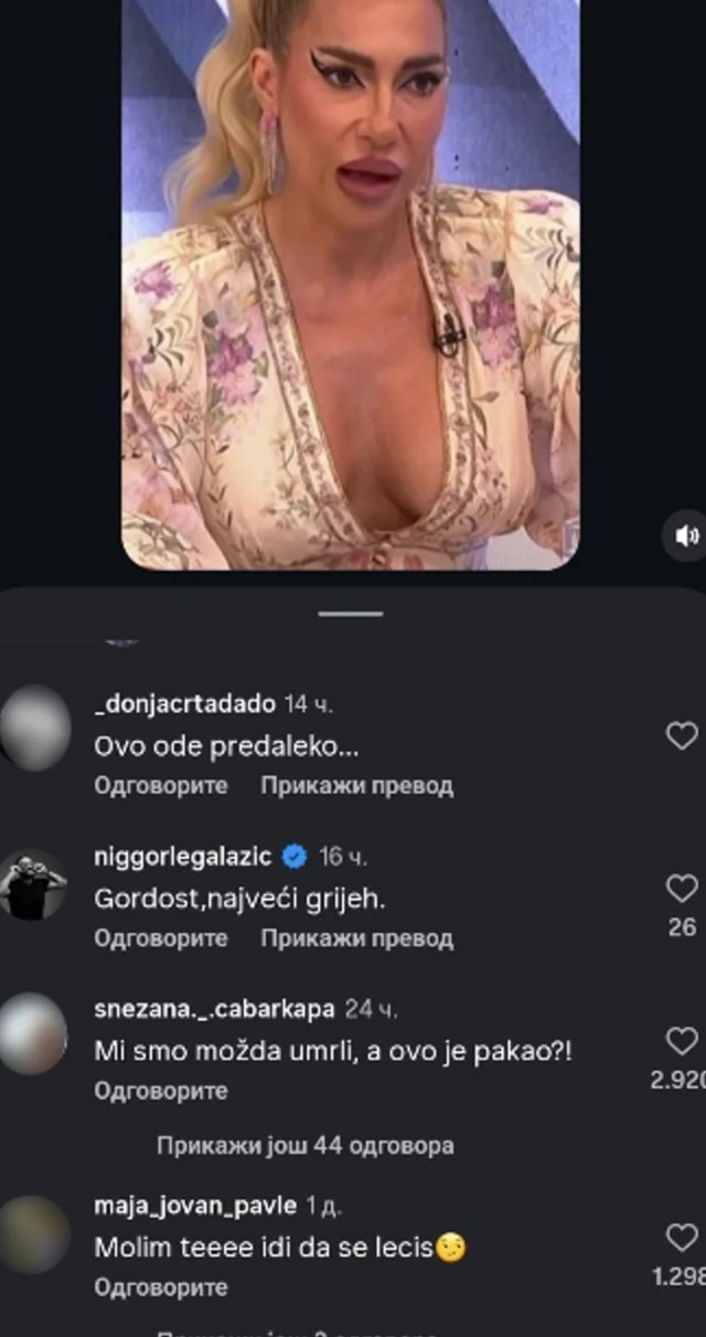 Jovana Jeremić, komentar ispod objave 