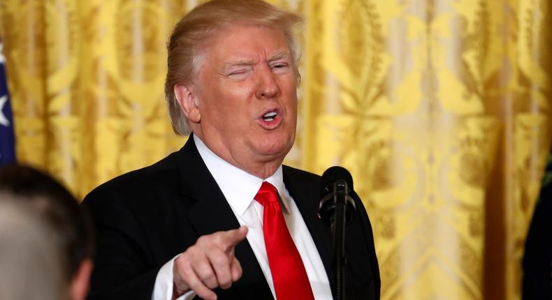 President Donald Trump speaks during a news conference, Thursday, Feb. 16, 2017, in the East Room of the White House in Washington.