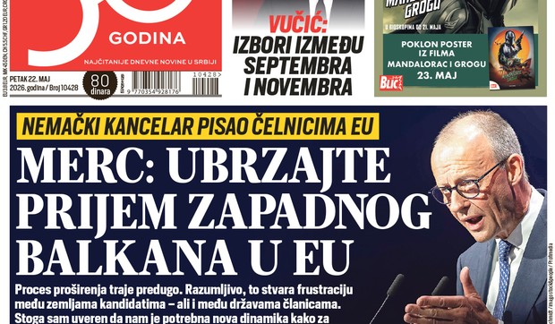 Blic naslovna strana za 22.5.