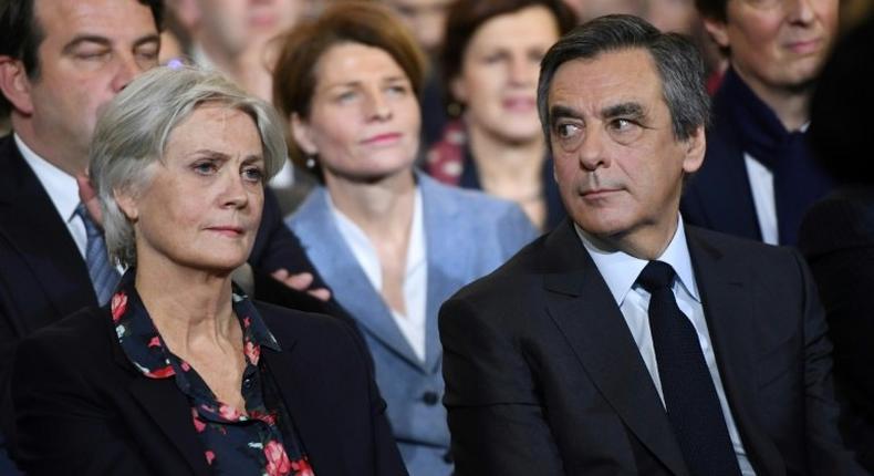 Francois Fillon and his wife Penelope during a campaign rally in Paris on January 29, 2017