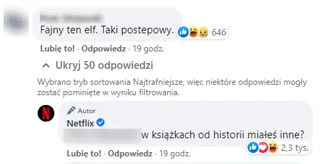 Dyskusja pod wpisami Netfliksa na FB i Twitterze