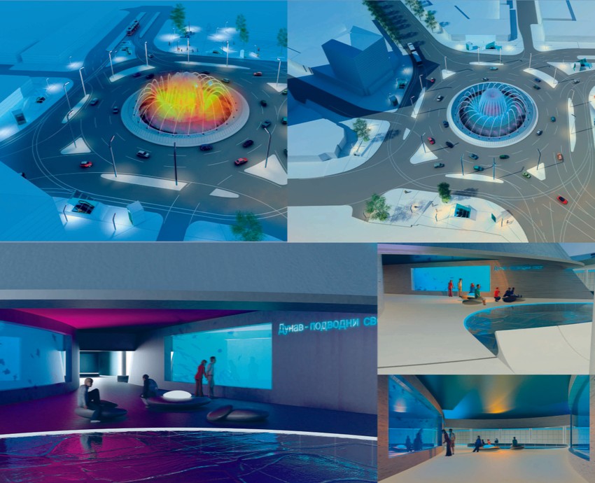 Akvarijum u prolazima: Podzemni prolazi ispod fontane sa akvarijumima vodenog sveta Dunava i Save. Autor Vladan Drndarević.