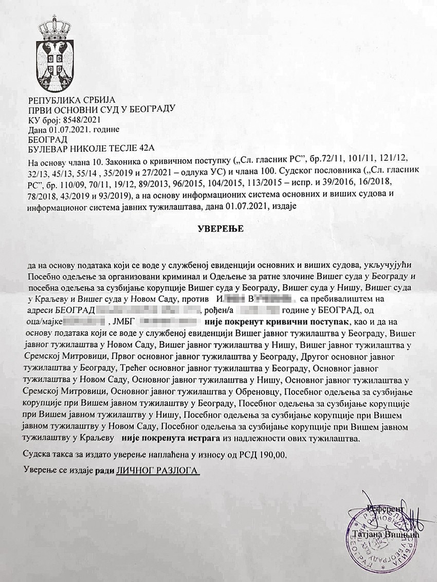 Potvrda suda da protiv partnera majke nije podignuta nikakva krivična prijava kako otac tvrdi