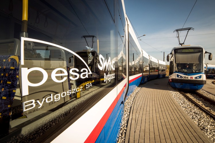 Miasto zdecydowało się na zakup 12 nowych tramwajów Pesy przy okazji budowy linii tramwajowej do dzielnicy Fordon.<br><br> (tż/zuz) PAP/Tytus Żmijewski