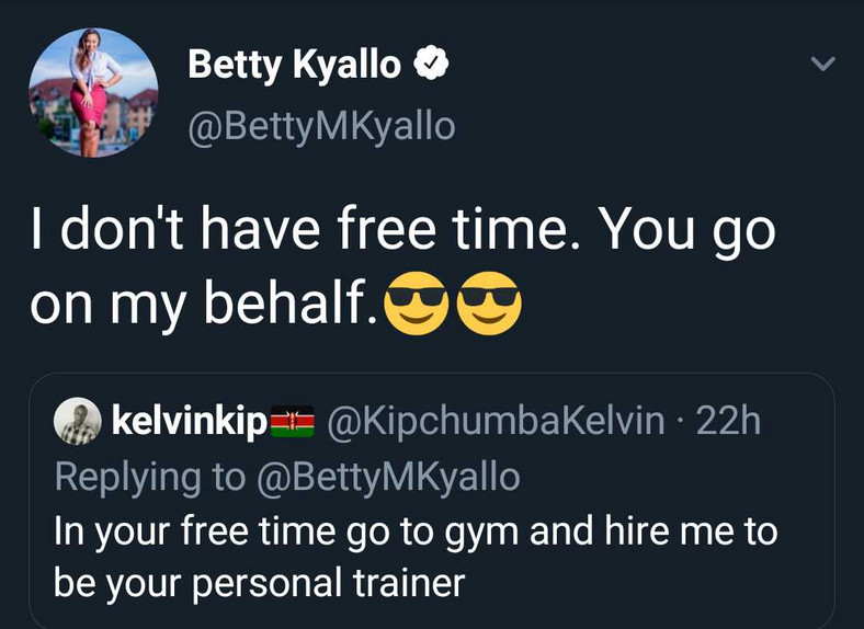 Betty Kyallo's reply (Twitter) 