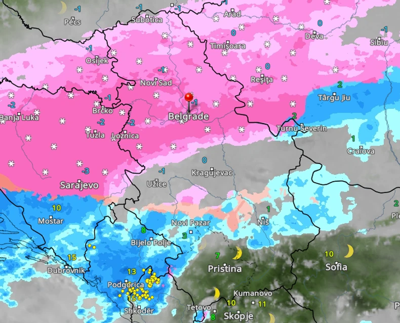 Kretanje padavina u nedelju u Srbiji u 17 časova 