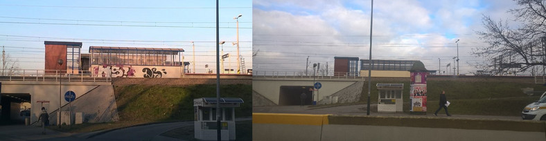 Stacja PKPK Łobzów przed i po usunięciu pseudograffiti