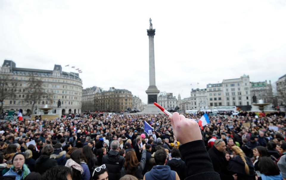 BRITAIN FRANCE TERROR  (Charlie Hedbo gathering in Trafalgar square)