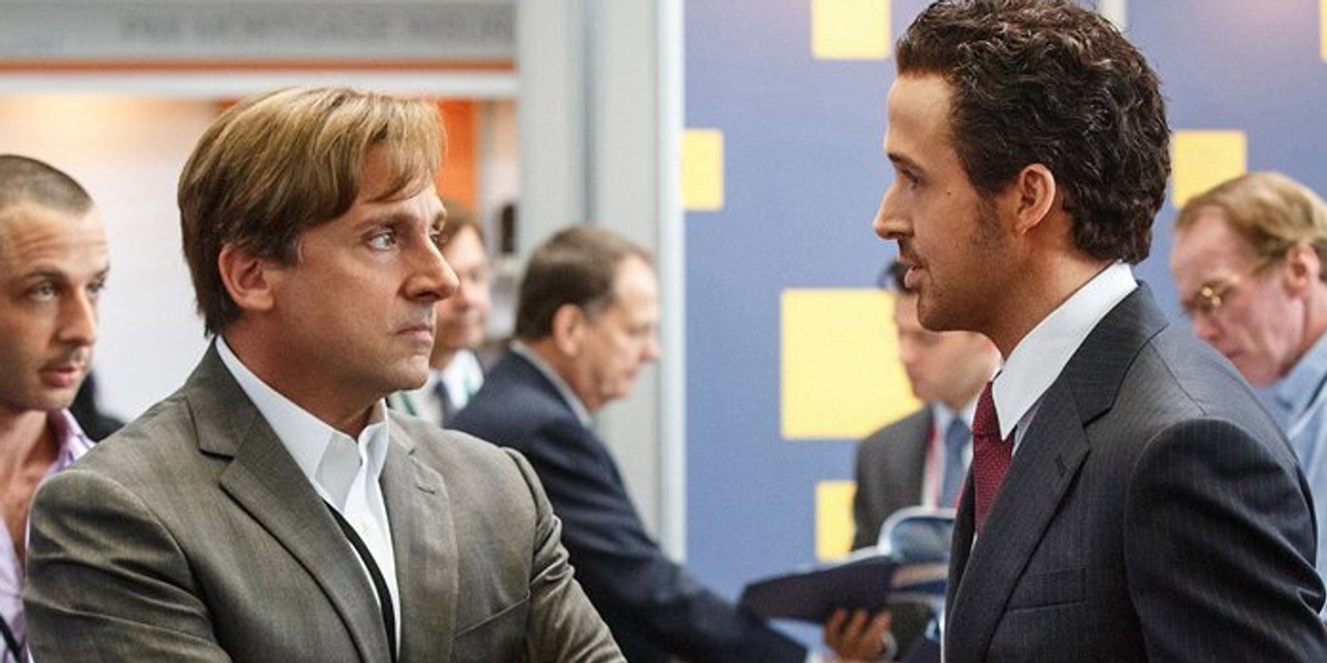 Steve Carell, z lewej, jako Steve Eisman w „Big Short” – filmie o kryzysie finansowym 2007 r.