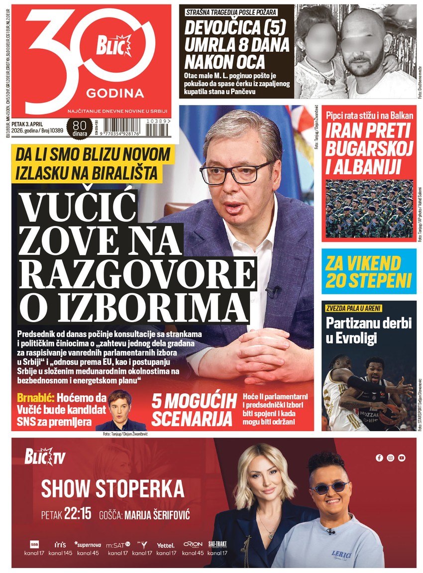 Blic naslovna strana za 03.04