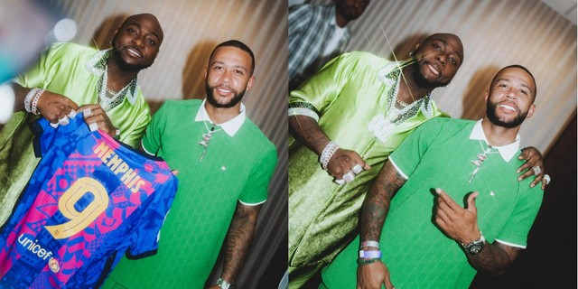 Memphis Depay gifts Davido Barcelona jersey