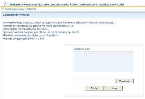 W łódzkim e-urzędzie kopie dokumentów potrzebnych do rozpoczęcia procedury możemy przesłać jako załączniki do formularzy.