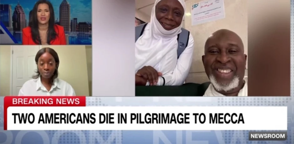 Saida Vuri tokom intervjua za CNN pored slike svojih roditelja