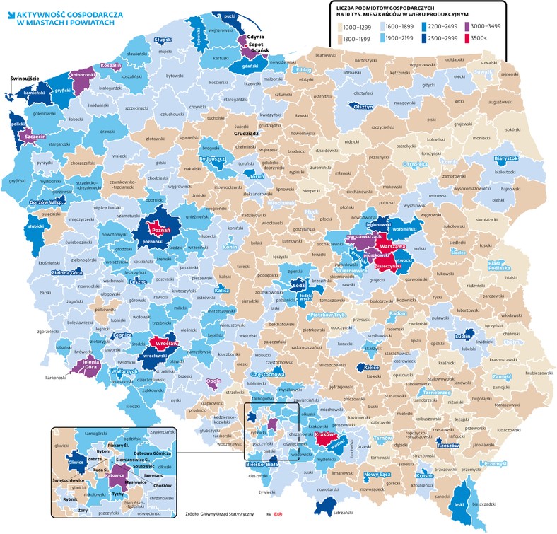 AKTYWNOŚĆ GOSPODARCZA W MIASTACH I POWIATACH