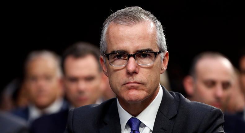 FILE - In this June 7, 2017, file photo, then-acting FBI Director Andrew McCabe appears before a Senate Intelligence Committee hearing about the Foreign Intelligence Surveillance Act, on Capitol Hill in Washington. McCabe faces the prospect of an indictment after his attorneys were unable to persuade senior Justice Department officials not to pursue charges. (AP Photo/Alex Brandon, File)