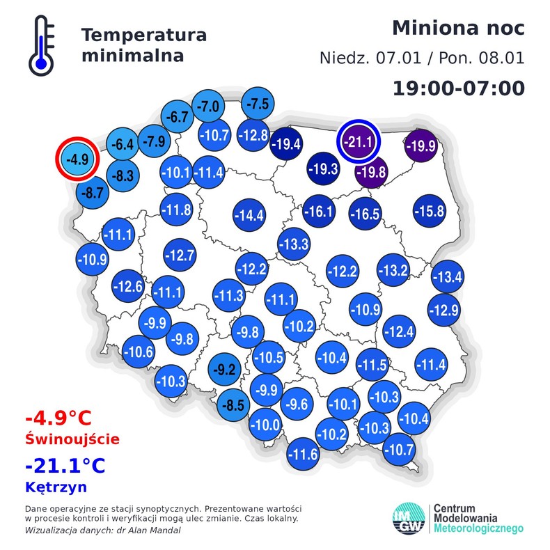 Za nami bardzo mroźna noc. Temperatura znów spadła poniżej -20 st. C