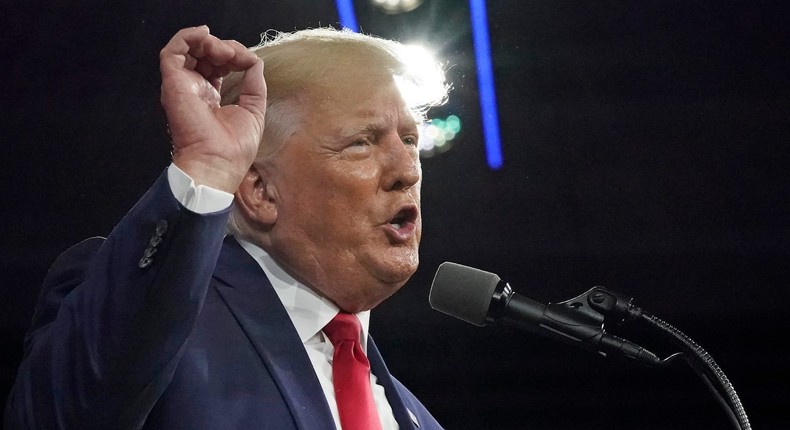 Former President Donald Trump, speaks at the Conservative Political Action Conference (CPAC) Saturday, Feb. 26, 2022, in Orlando, Florida.